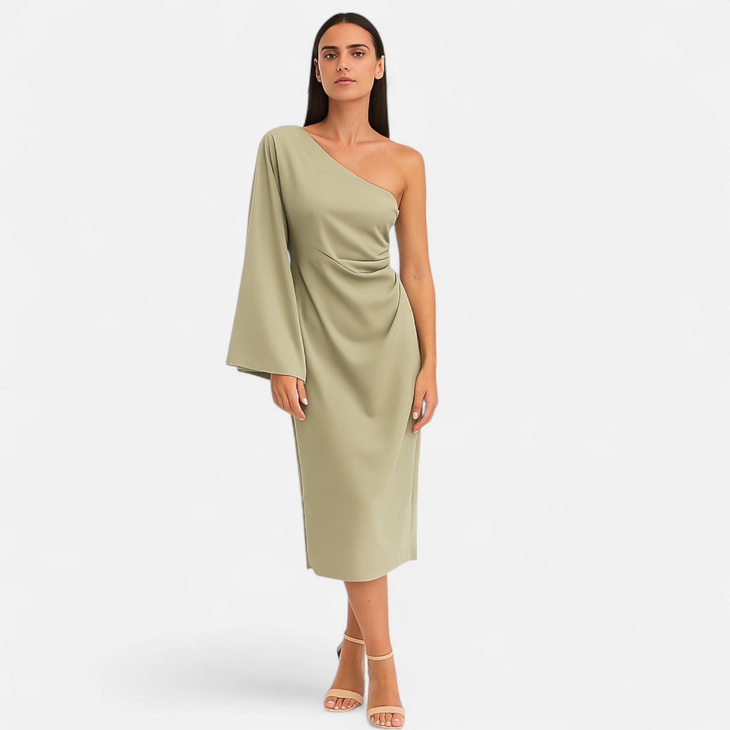 Harrington | Linen One-Shoulder Dress for Women – Asymmetrical Silhouette, Natural Elegance