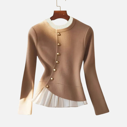 Harrington | Women’s Beige Pullover with Gold Buttons