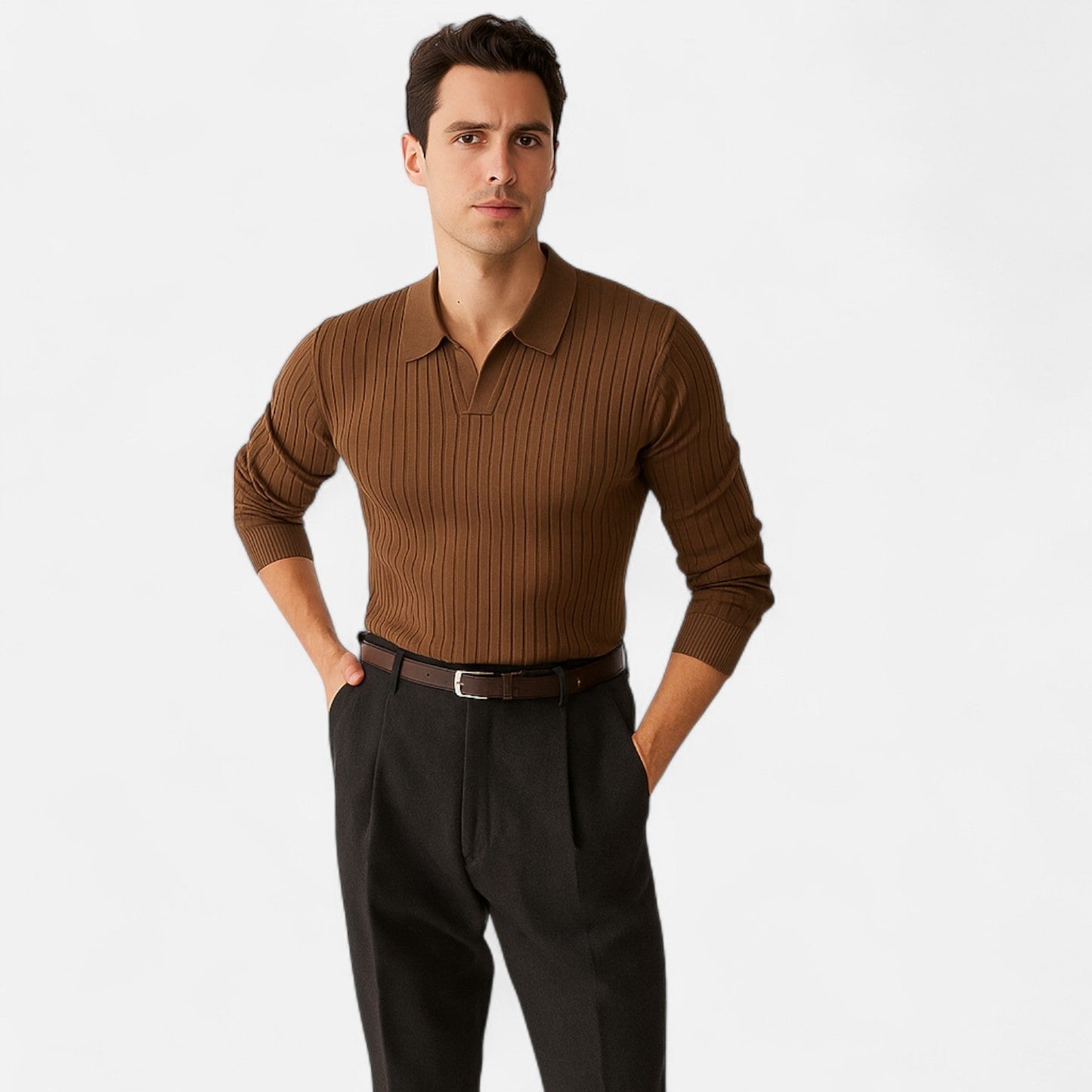 Harrington | Knitted Polo Shirt with Revere Collar for Men – Light Luxury, Contemporary Elegance