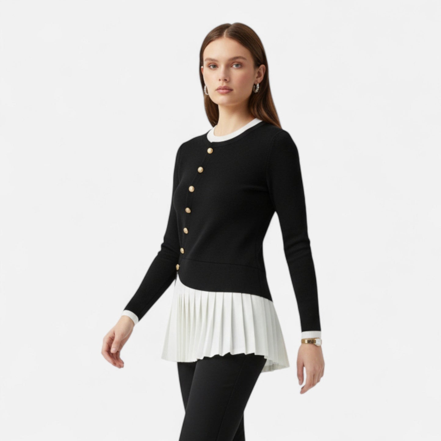 Harrington | Women’s Beige Pullover with Gold Buttons