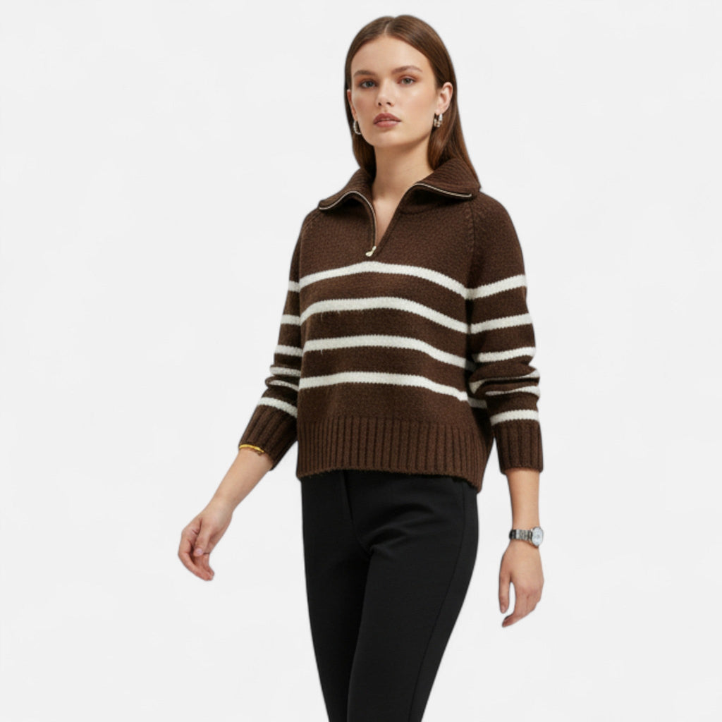 Harrington | Women’s Striped Half-Zip Turtleneck Sweater