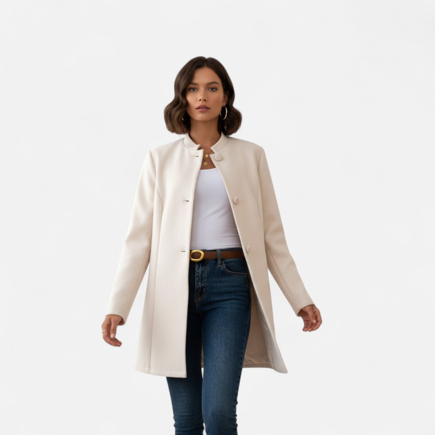 Harrington | Women’s Mid-Length Coat with Button Detail