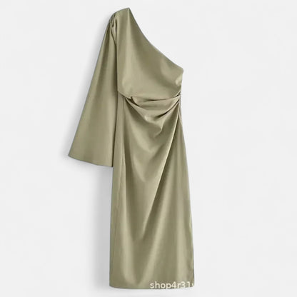 Harrington | Linen One-Shoulder Dress for Women – Asymmetrical Silhouette, Natural Elegance