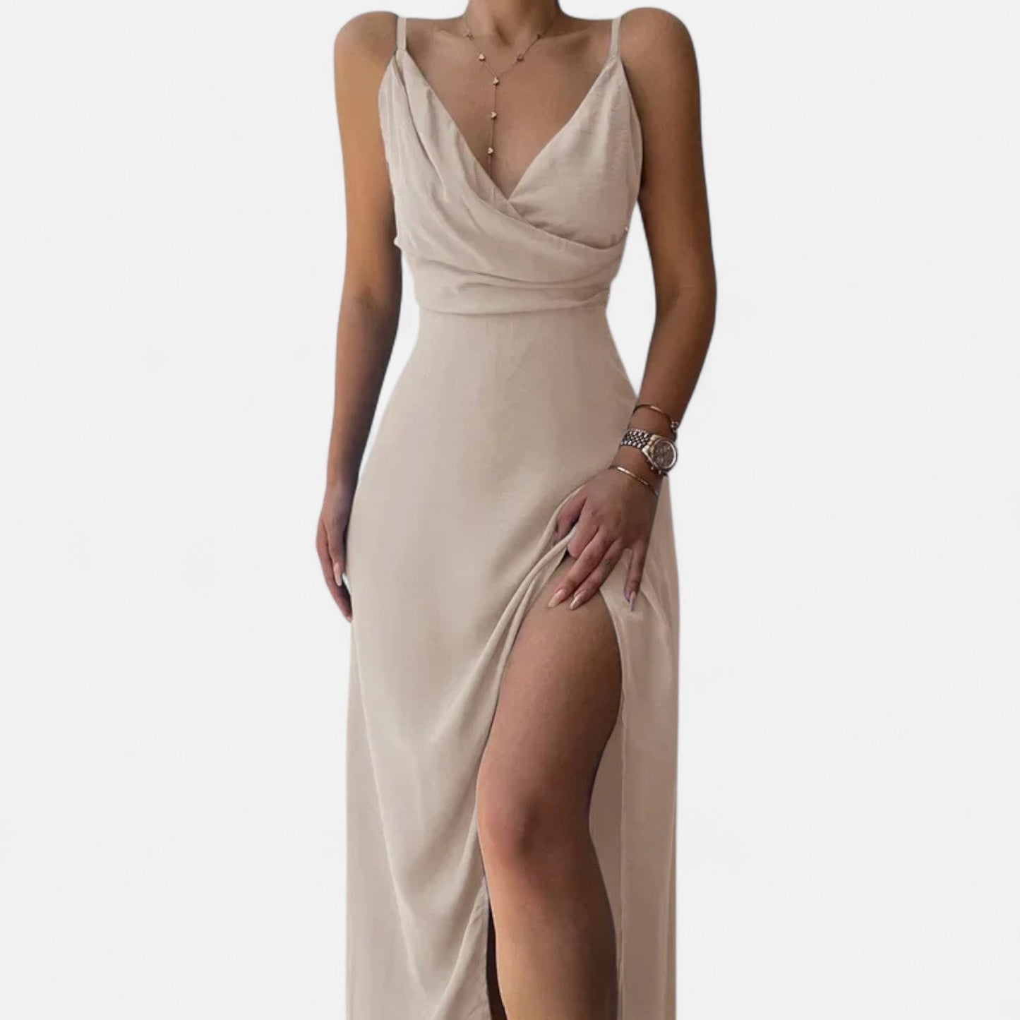 Harrington | Sleeveless V-Neck Dress with Side Slit – Clean Lines, Effortlessly Chic Style